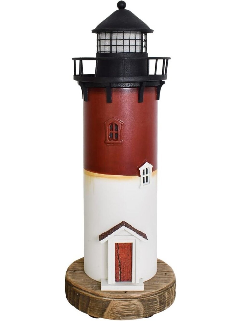 Nautical Wooden Lighthouse Figurine with LED Light - Beach Themed Decor Accent